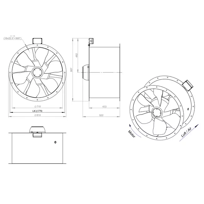 Axial 710 mm duct fan flue F400 - AL 710 D4 F4 02 CFG