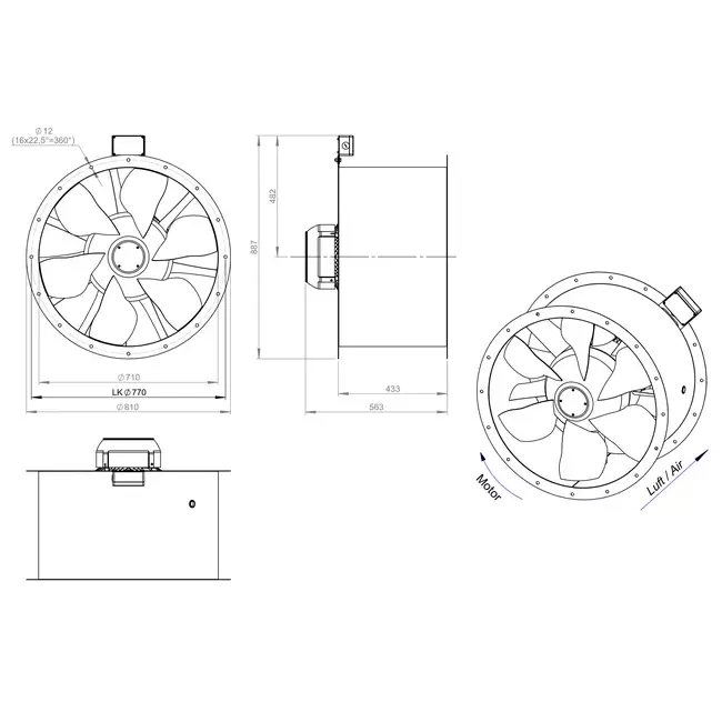Axial 710 mm duct fan flue F400 - AL 710 D4 F4 03 CFG