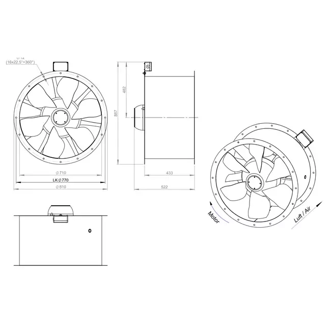 Axial 710 mm duct fan flue F400 - AL 710 D6 F4 01 CFG