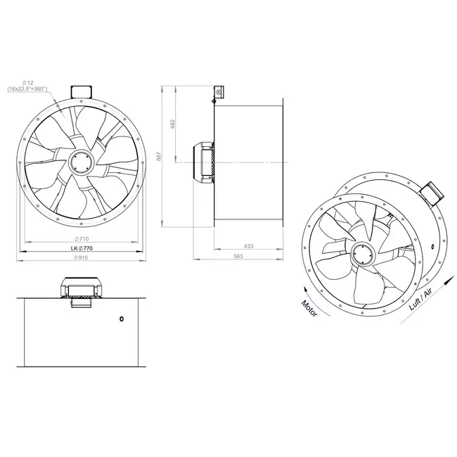 Axial 710 mm duct fan flue F300- AL 710 D4 F3 03 CFG