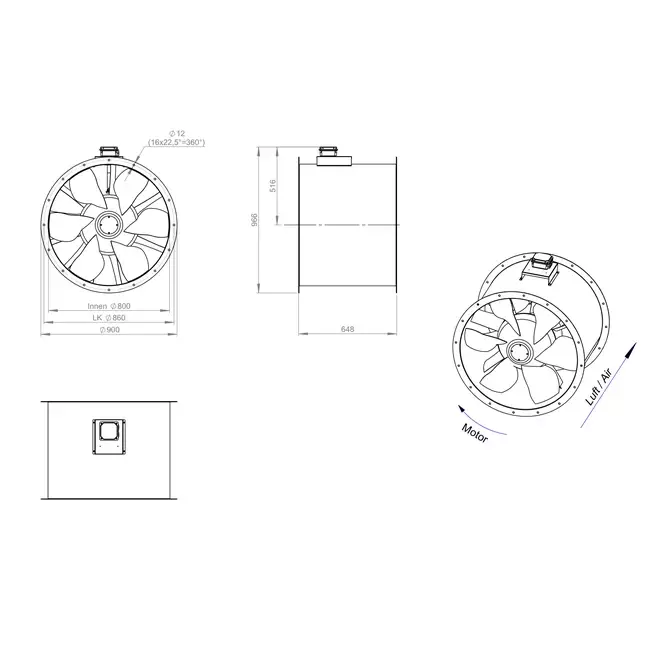 Axial 800 mm duct fan flue F400 - AL 800 D4 F4 04 CFG