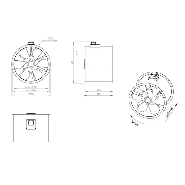 Axial 800 mm duct fan flue F400 - AL 800 D84U F4 01 CFG