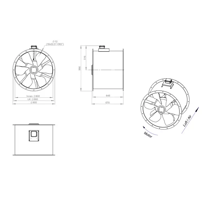 Axial 800 mm duct fan flue F400 - AL 800 D6 F4 03 CFG