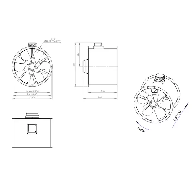 Axial 800 mm duct fan flue F300- AL 800 D4 F3 05 CFG