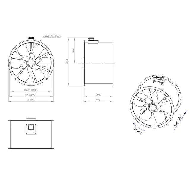 Axial 900 mm duct fan flue F400 - AL 900 D4 F4 02 CFG
