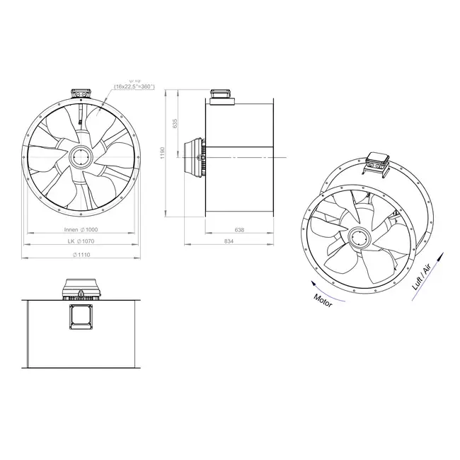 Axial 1000 mm duct fan flue F400 - AL 1000 D4 F4 03 CFG