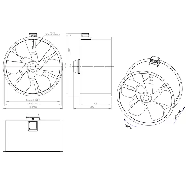 Axial 1250 mm duct fan flue gas F400 - AL 1250 D6 F4 01 CFG