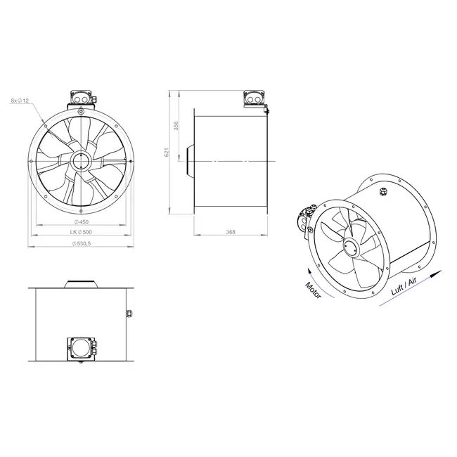 Axial 450 mm duct fan - AL 450 D42U 02 CFG