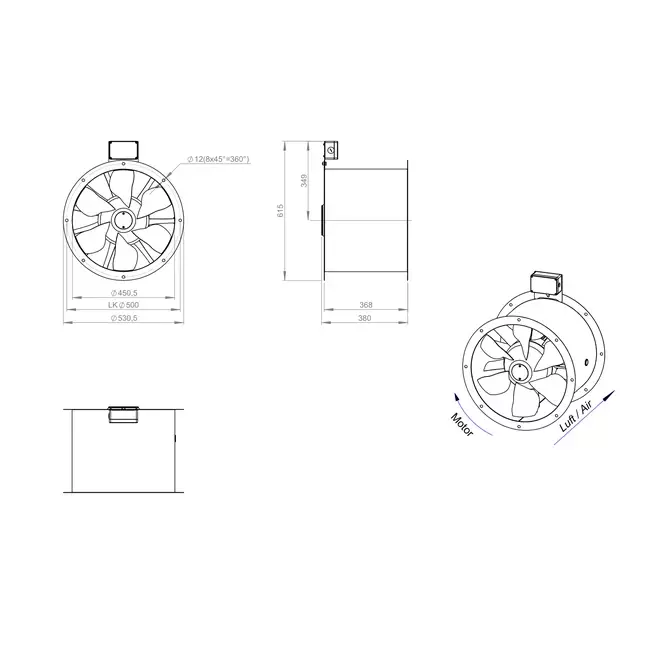Axial 450 mm duct fan flue F400 - AL 450 D4 F4 02 CFG