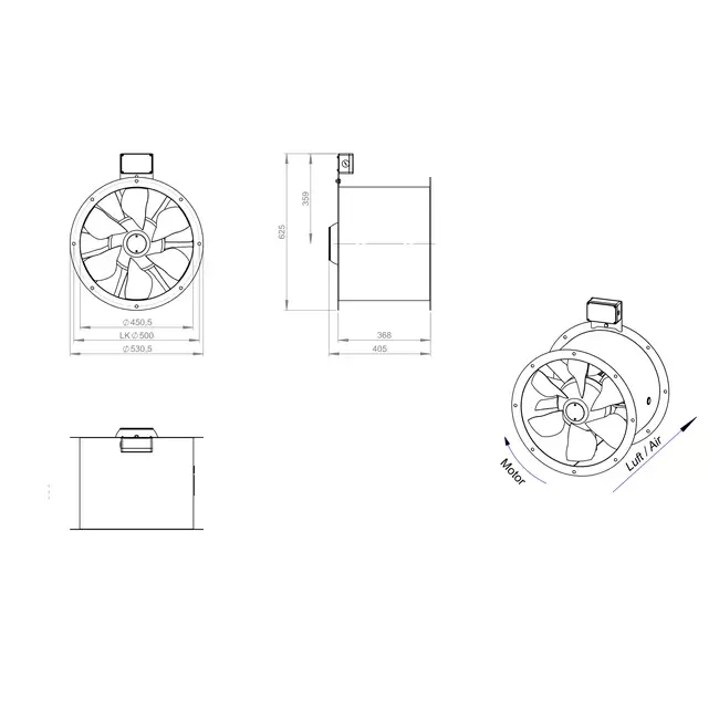 Axial 450 mm duct fan flue F300- AL 450 D2 F3 02 CFG