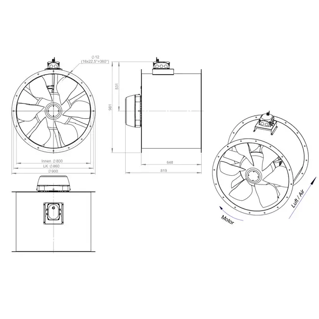 Axial 800 mm duct fan - AL 800 D84U 03 CFG