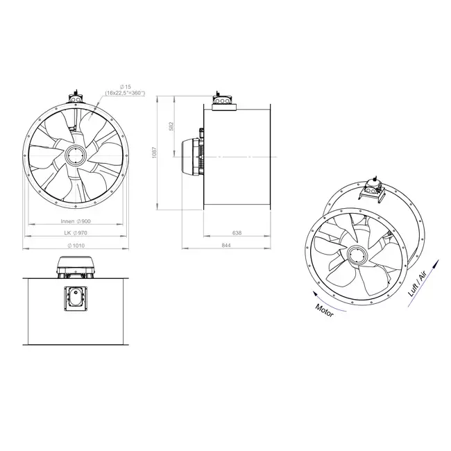 Axial 900 mm duct fan - AL 900 D84U 03 CFG