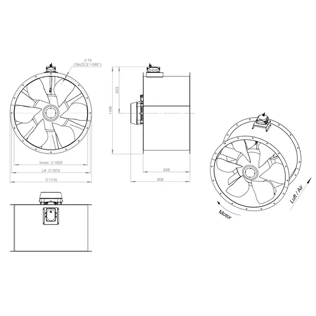 Axial 1000 mm duct fan - AL 1000 D84U 01 CFG