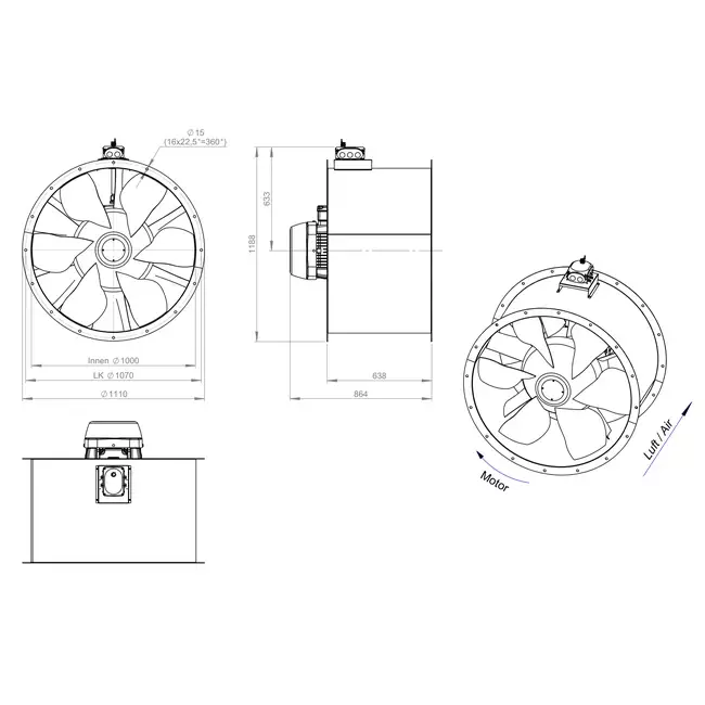 Axial 1000 mm duct fan - AL 1000 D84U 02 CFG