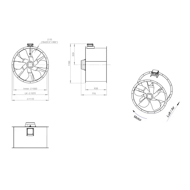 Axial 1000 mm duct fan flue F300- AL 1000 D84U F3 01 CFG