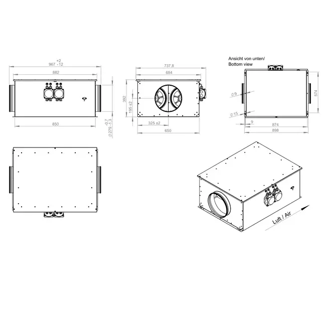 Tube fan 280 mm insulated energy efficient - EM DUO 280 EC K 01