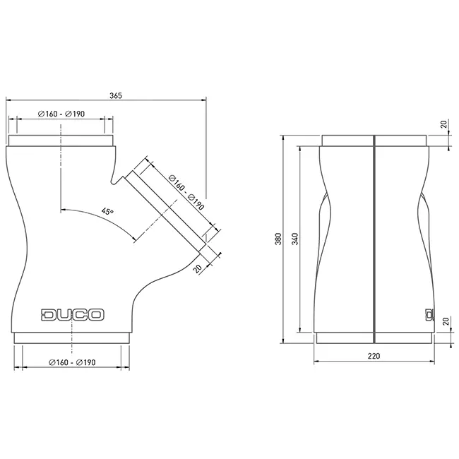Duco duct piece 180 diameter 2x 160 diameter for multi-zone valves