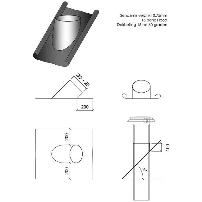 Thermoduct lead slate diameter 160mm - 45°
