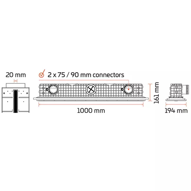 Ergovent frameless frameless louvre 1000 mm with connection diameter 90 mm - profile