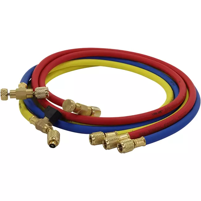 Hose set 1.5M R410A with measuring valve and schrader seal 5/16