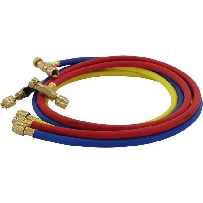 Hose set 1.5M R410A with measuring valve and schrader seal 5/16