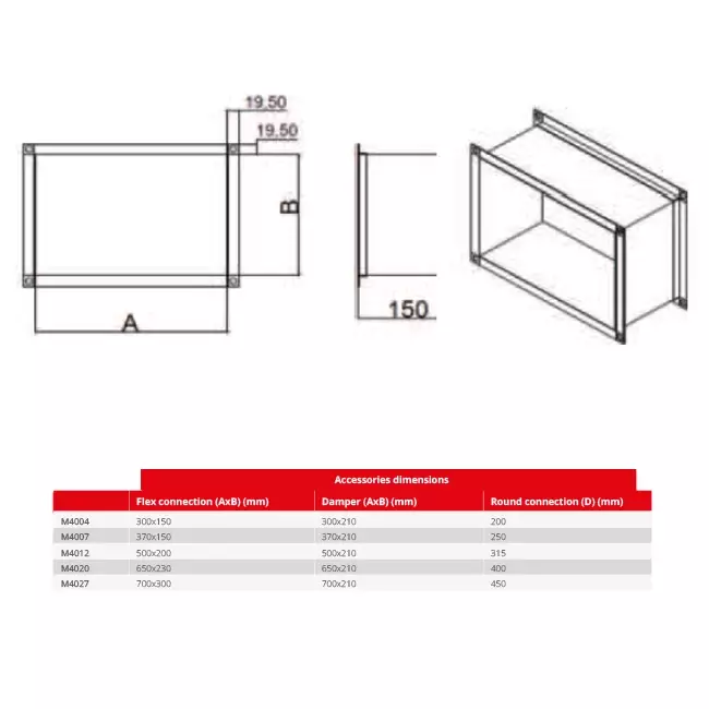 Maxivent flexible rectangular connector M4004 horizontal - FC