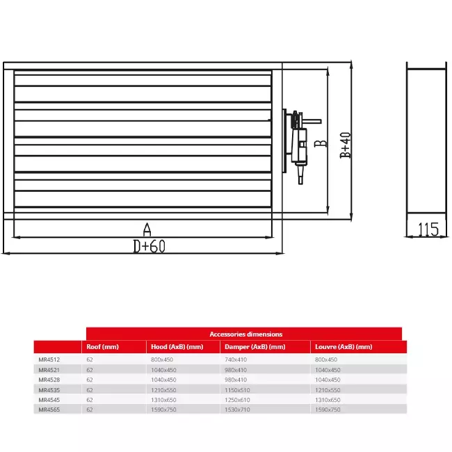 Maxivent damper with actuator for MR4521 horizontal left - DAL