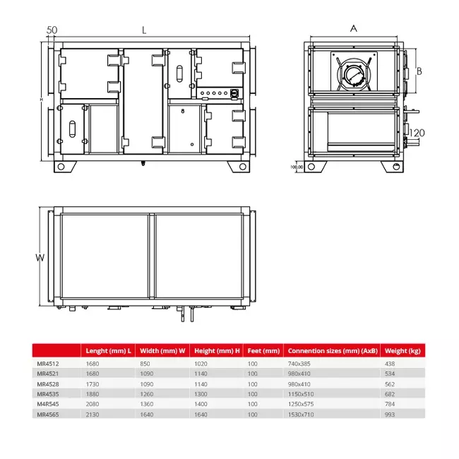 Maxivent WTW air handling unit with condensing wheel 2100 m³/h horizontal left - MR4521