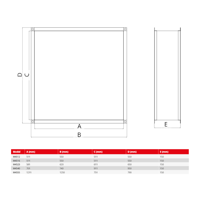 Maxivent flexible rectangular connection piece for M4540 horizontal/low profile - FC