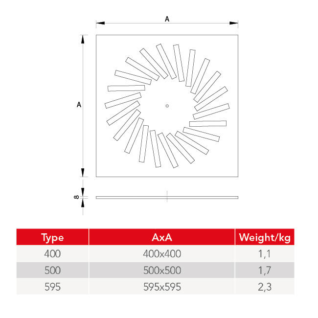 Swirl diffuser steel with adjustable deflectors - 400x400 mm - RAL 9016