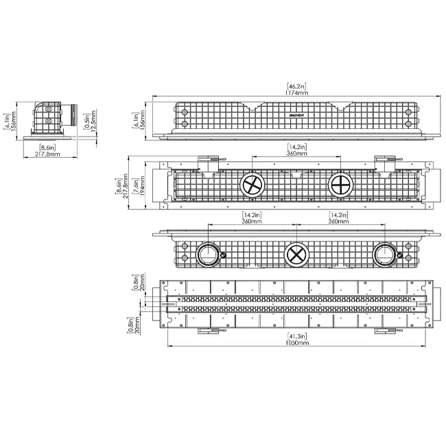 Ergovent plasterable frameless louvre 1050 mm with connection diameter 75 mm - modular - 2 slots