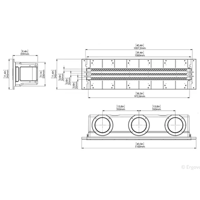 Ergovent plasterable frameless louvre 1000 mm with connection diameter 160 mm - air conditioning - 3 slots