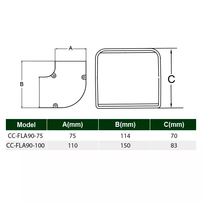 ClimaConnect 90° flat bend for mounting duct 100 mm - RAL 9010