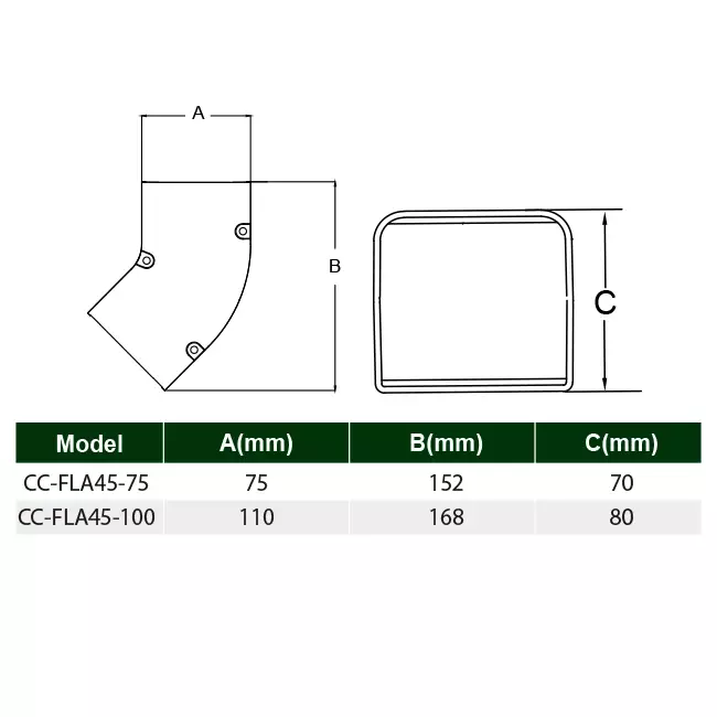 ClimaConnect 45° flat bend for mounting duct 75 mm - RAL 9010