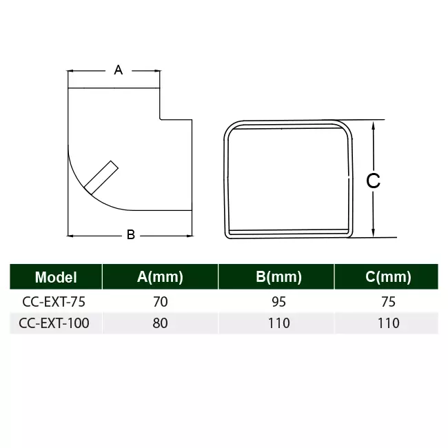 ClimaConnect outer bend for mounting duct 75 mm - RAL 9010