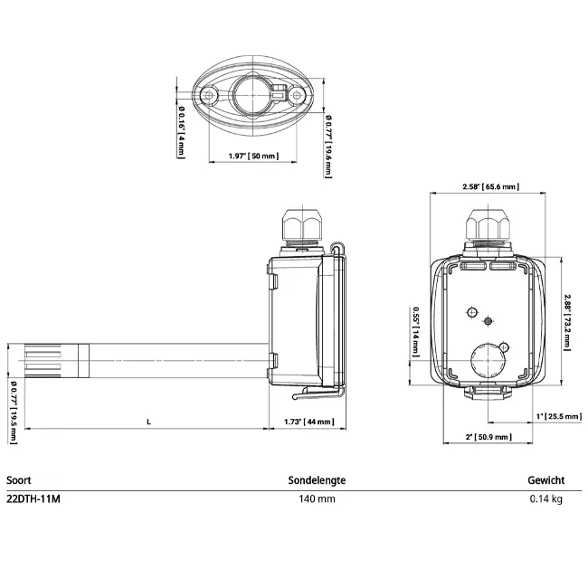 Belimo duct sensor for humidity and temperature - probe 140 mm - 22DTH-11M