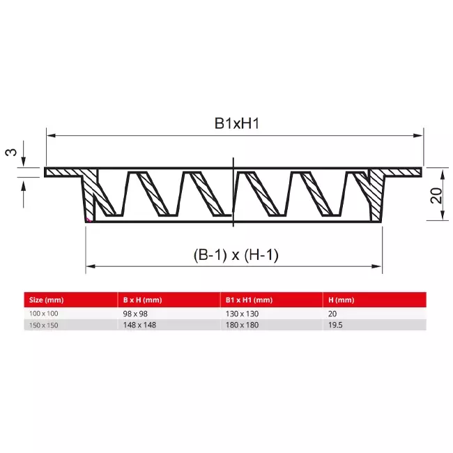 Exterior wall grille aluminum 100x100 mm - Aluminum