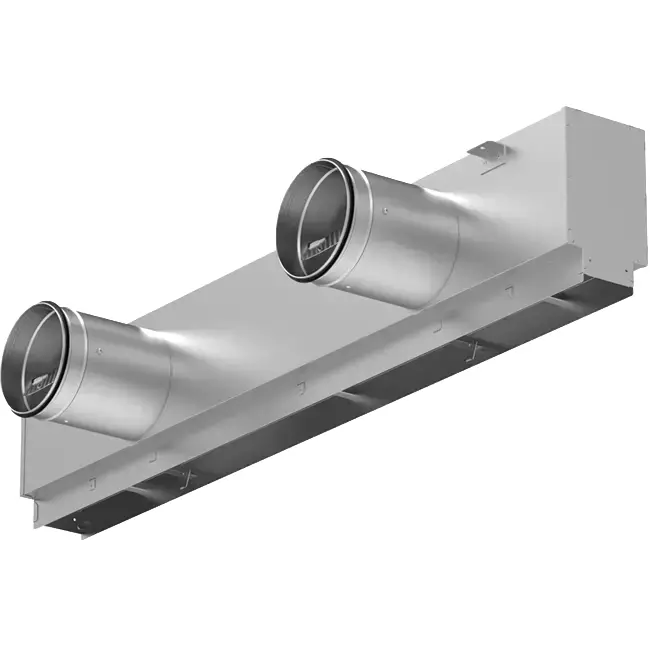 Aluminum line grille with 1 adjustable perforated panel – 1500 mm – RAL 9016 + insulated plenum with airflow control damper
