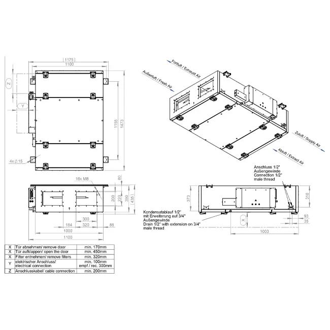 Maxivent WTW Air Handling Units with Counterflow Heat Exchanger, 1700 m³/h, Horizontal Right - PHE 1700 F OOJR