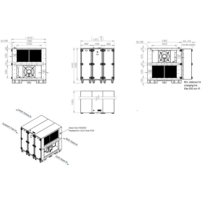 Maxivent WTW Air Handling Units with Heat Wheel, 10,000 m³/h, Horizontal-Horizontal, Right-Handed - RHE 10000 H OOJR T 01