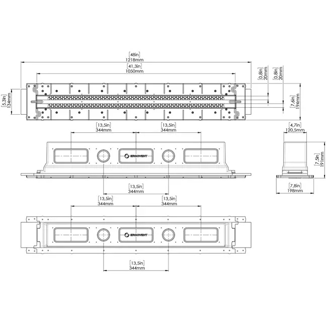 Ergovent Frameless Insertable Linear Grille, 1050 mm, with 125 mm Connection Diameter - Air Conditioning - 2 Slots