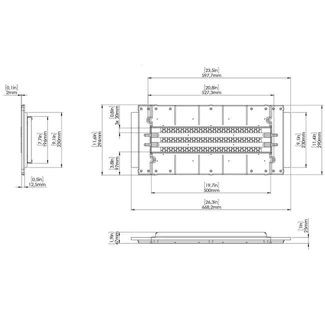 Ergovent adapter for modular insertable linear grilles, 500 mm - 3 slots
