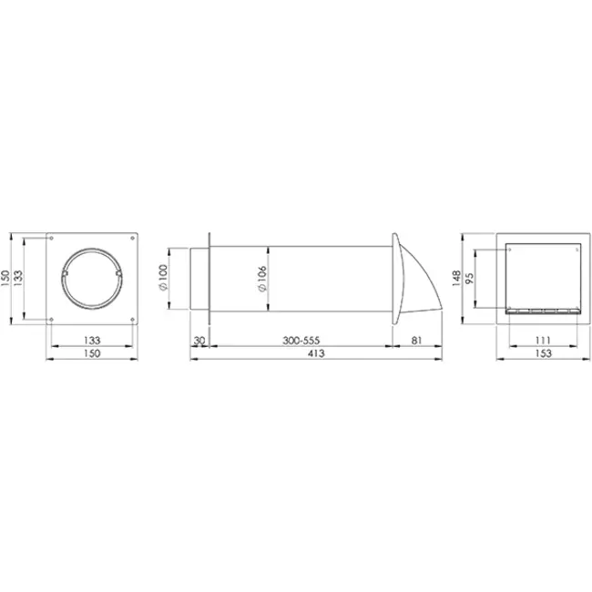 Through-wall ventilation kit SPK3 Ø100mm with check valve