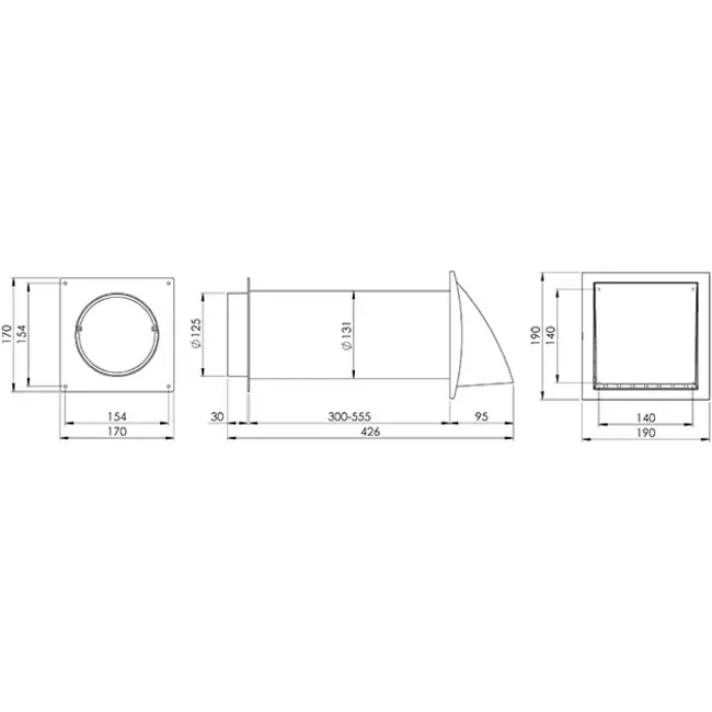 Through-wall ventilation kit SPK3 Ø125mm with check valve