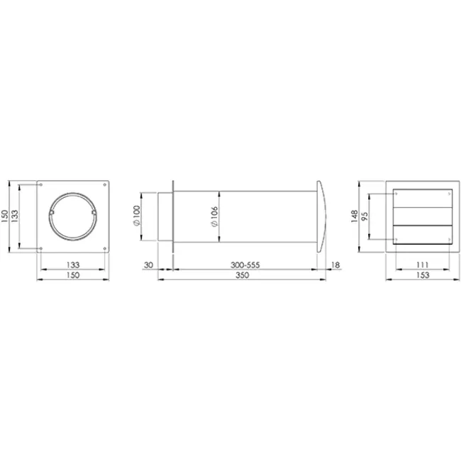 Through-wall ventilation kit SPK4 Ø100mm with moveable blades
