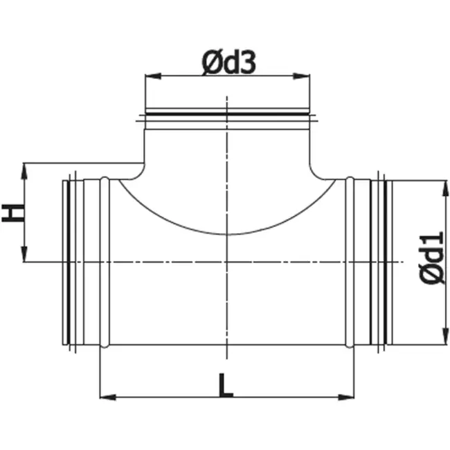 T-piece Ø 80mm with spigot Ø 80mm for spiral duct (90°)
