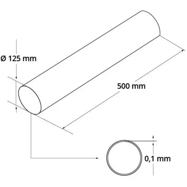 Round plastic ventilation duct Ø125 mm L= 0,5 meter A125-0.5