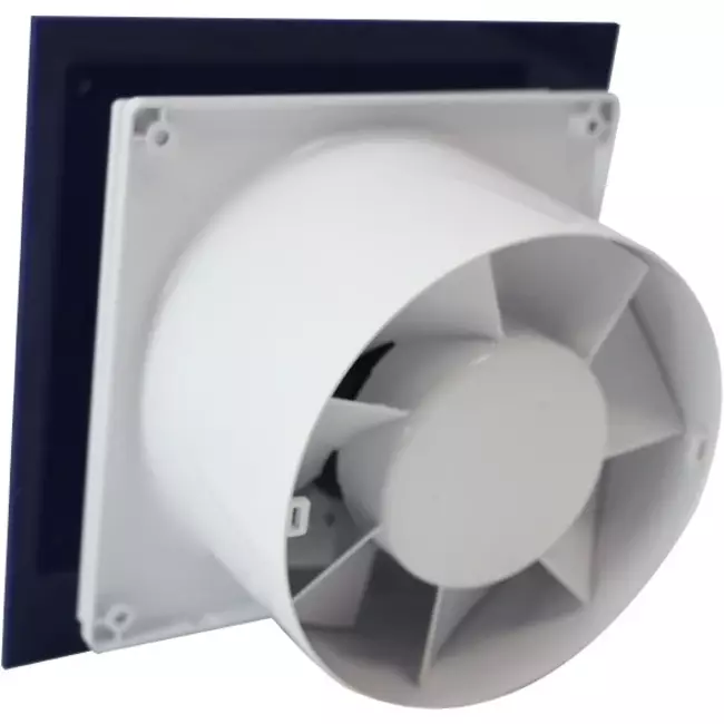 Air Roxy bathroom extractor fan with connection diameter 100 mm with pull cord and power plug - front panel in blue plastic