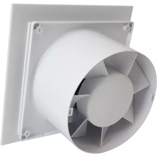 Bathroom extractor fan Ø 100 mm - front panel in glossy white plastic