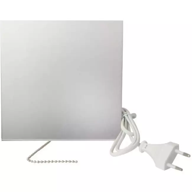 Bathroom extractor fan Ø 100 mm with pull cord and power plug - front panel in satin silver glass